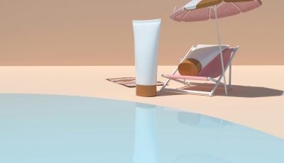 A Table Topped With A Blue Umbrella